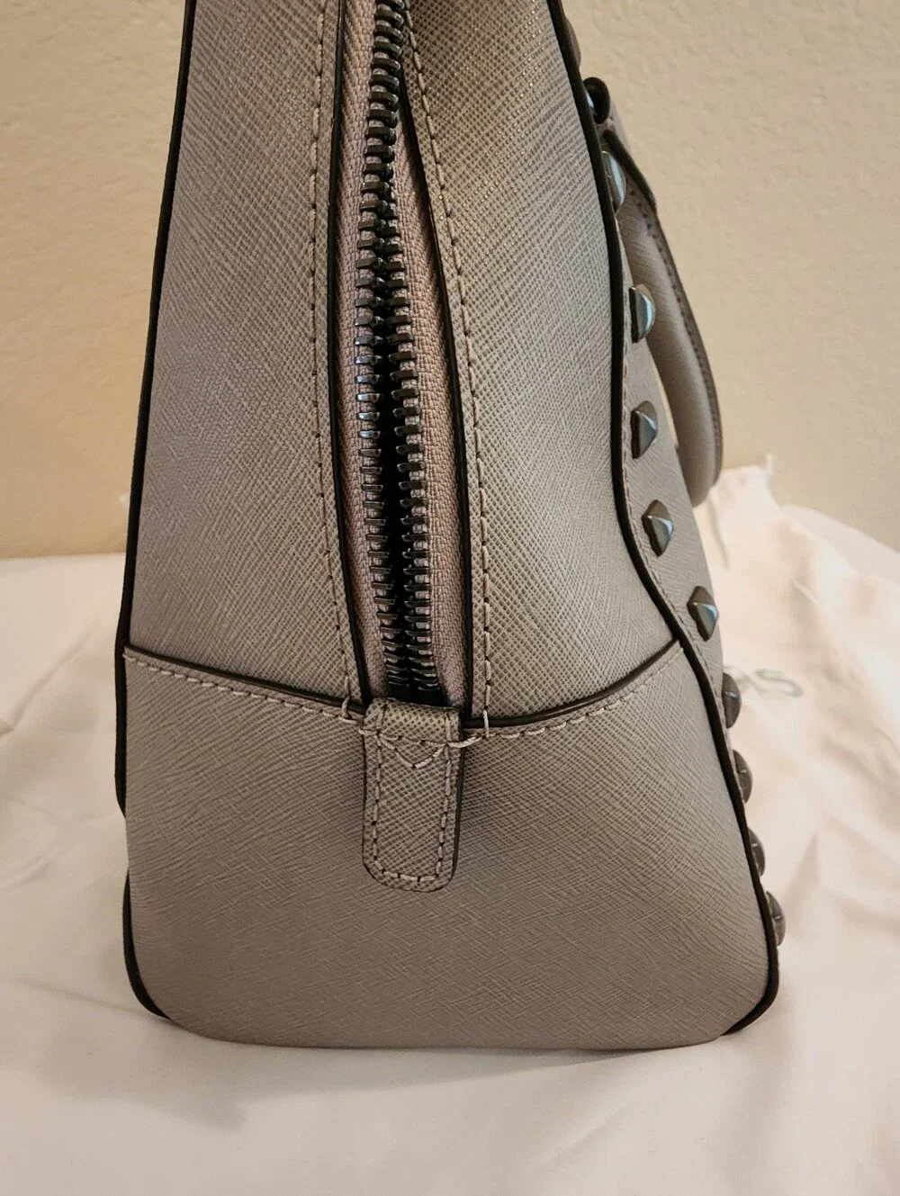 Michael Kors Sandrine Studded Saffiano Leather Large Satchel - Pearl Grey